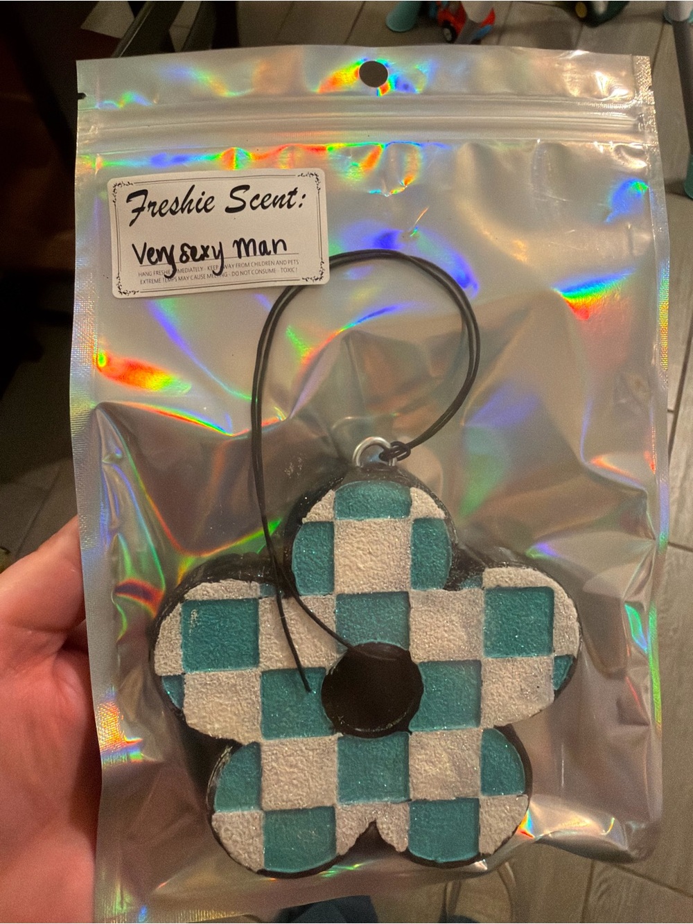 Freshie Scent Hanging Flower Air Freshener - Teal & White Checker